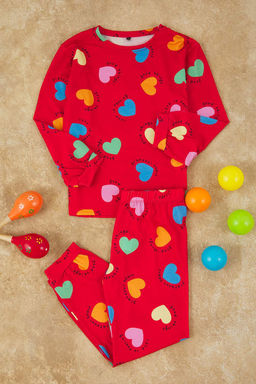 K?rm?z? Yumusak Dokulu K?z Cocuk Kalp Bask?l? Orme Pijama Tak?m TKDAW25AU00130 - Trendyolmilla фото 2