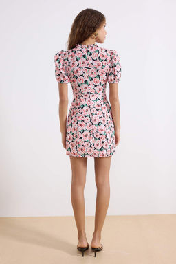 Cok Renkli A Kesim Dik Yaka Cicek Desenli Super Mini Astarl? Dokuma Elbise TWOSS21EL2880