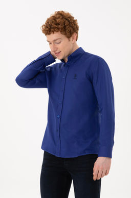 Мужская синяя длинная рубашка базовая рубашка скидка в корзине