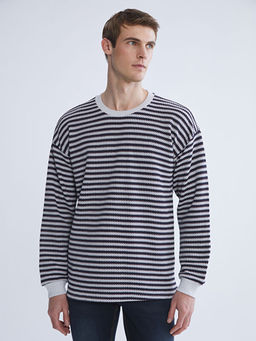 Bisiklet Yaka ?izgili Erkek Triko Kazak