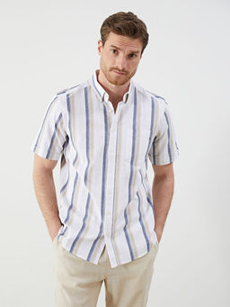 Regular Fit K?sa Kollu ?izgili Erkek G?mlek