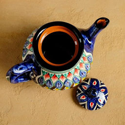 Набор чайный Риштанская керамика, 4 предмета: чайник 700 мл, 2 пиалы d=9.5 см, тарелка d=17 см, синий