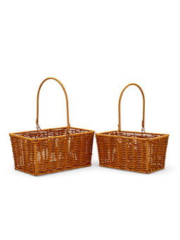 Корзина плетёная для хранения Fatum, с ручкой, пластиковая, коричневая, набор 2 шт.