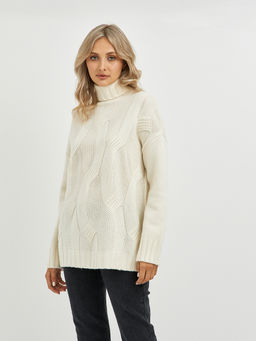 водолазка женская из шерсти в молочном цвете и объемным узором - Glenfield фото 4