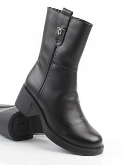 01-M43-5 BLACK Ботинки демисезонные женские (натуральная кожа, байка)