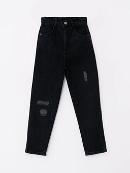 Beli Lastikli Y?rt?k Detayl? K?z ?ocuk Mom Jean Pantolon