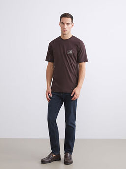 Bisiklet Yaka Bask?l? Penye Erkek Ti??rt