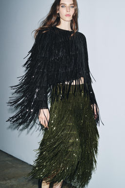ZW COLLECTION LIMITED EDITION SEQUIN FRINGE SKIRT - Zara фото 5