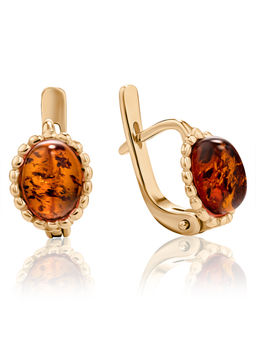 Миниатюрные позолоченные серьги с коньячным янтарём Флоренция