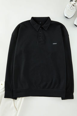 TRENDYOL MAN Siyah Erkek Oversize/Genis Kesim Etiketli Dokulu Pamuklu Polo Yaka Sweatshirt TMNAW24SW00224 - Trendyolmilla фото 10
