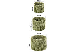 Набор 3 плетеных корзин, 1 корзинка 18*18*15 см, 1 корзинка 15*15*13см, 1 корзинка 12*12*10см, зелен