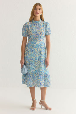 TRENDYOLMILLA Ac?k Mavi Cicekli A Kesim F?rf?rl? Midi Dokuma Elbise TWOSS20EL0894  фото 31