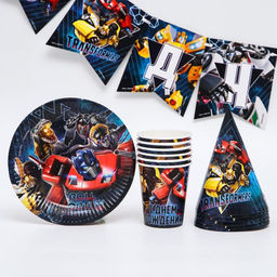 Набор одноразовой бумажной посуды, на 6 персон "С Днем Рождения", Трансформеры