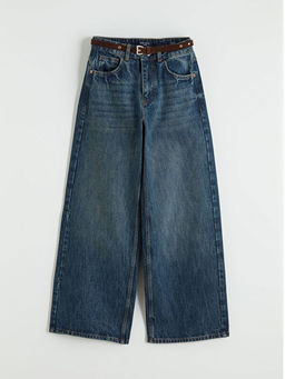 Beli Kemerli Wideleg Kad?n Jean Pantolon