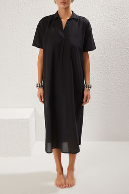 TRENDYOLMILLA Cicek Desenli Midi Dokuma %100 Pamuk Y?rtmacl? Plaj Elbisesi TBESS25EL00050  фото 14