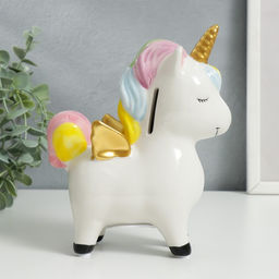 Копилка для денег «Единорожка с золотыми крылышками и рогом», керамика, 15.5×6.9×18 см