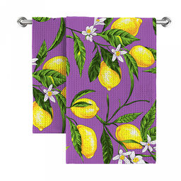 Полотенце вафельное 48х62см "Лимоны, сиреневый", хлопок 100%, 152гр/м2, "Домашняя мода" (Россия)