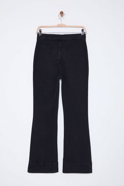 Siyah Kusgozu Baglama Detayl? Yuksek Bel Flare Jeans TWOSS25JE00005 - Trendyolmilla фото 9