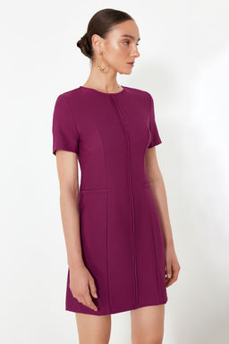 Mor A-line Bisiklet Yaka Mini Dokuma Elbise TWOSS24EL00460 - Trendyolmilla фото 3