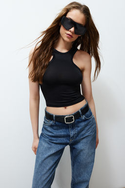 Siyah Ask?l? Esnek Fitted/Vucuda Oturan Orme Atlet TWOSS24AL00032