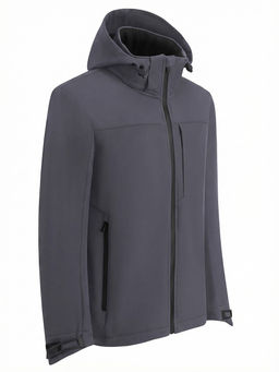 Ветровка мужская софтшелл виндстоппер с капюшоном спортивная темно-серого цвета 9615_1TC