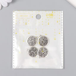 Цена за 4 шт. Металлический элемент, декоративная подвеска «Арт Узор. Будда в цветке», серебро, 1.9×1.6 см