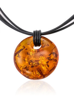Колье с крупной подвеской из натурального искрящегося янтаря Фортуна