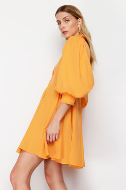 Turuncu Etegi Parcal? Dokuma Mini Gomlek Elbise TWOSS24EL00428 - Trendyolmilla фото 4
