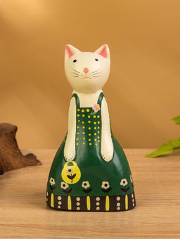 Сувенир «Белая кошка в зелёном платье», 9×5×15.5 см, дерево