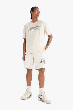 DeFactoFit NBA Los Angeles Lakers Oversize Genis Kal?p Bisiklet Yaka S?rt Bask?l? K?sa Kollu Tisort  фото 5