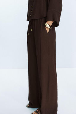 COTTON GAUZE WIDE-LEG TROUSERS - Zara фото 6