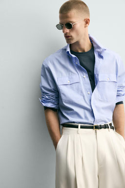 CAMISA RELAXED FIT BOLSILLOS / Celeste - Zara фото 7