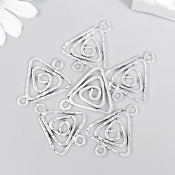 Цена за 6 шт. Коннектор для творчества металл 2 ушка "Завиток - треугольник" серебро 3,2х2,4 см