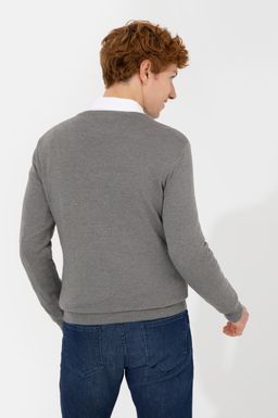 U. S. Polo Assn Мужской серый меланжевый базовый трикотажный свитер с v-образным вырезом - U.s. polo assn фото 5