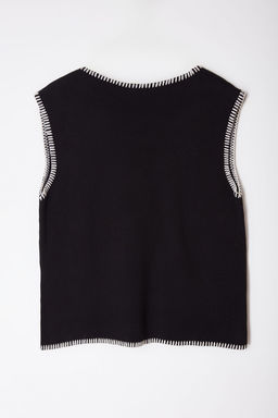 Trendyolmilla Siyah Regular V Yaka Renk Bloklu Yelek TWOAW25YE00025  фото 8