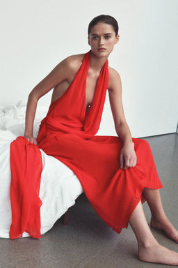 VESTIDO HALTER VISCOSA 100% ESCOTE FLUIDO / Rojo - Zara фото 9