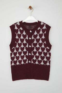Teen Bordo Sakal/Yumos Iplik Kar?s?ml? Kalp Desenli Triko Yelek TWOAW26YE00012 - Trendyolmilla фото 5