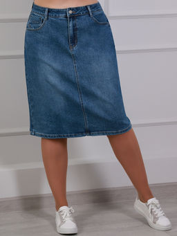 Юбка из денима больших размеров базовая - Almond фото 5