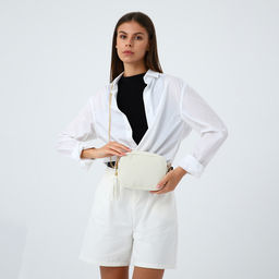 Сумка женская кросс-боди на молнии, 20×7×15 см, на цепочке, бежевая