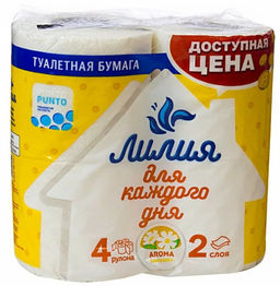 Цена за 2 шт. Туалетная бумага Лилия Ромашка 2сл 4рул, белый цв. (5628)