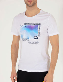 Beyaz Slim Fit Bask_l_ Bisiklet Yaka Ti__rt - Pierre cardin фото 6