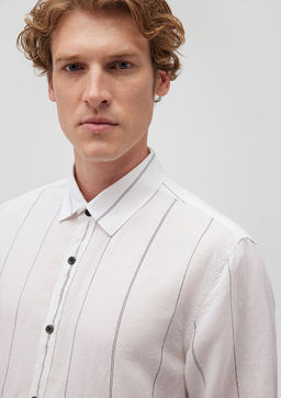 Cizgili Beyaz Gomlek - Mavi фото 5