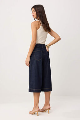 Koyu Mavi Yuksek Bel Genis Paca Kapri Jeans TWOSS26JE00308 - Trendyolmilla фото 4