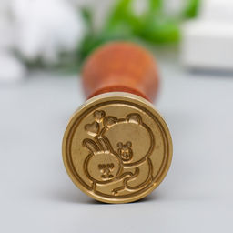 Печать для сургуча с деревянной ручкой «Обнимашки - медведь и зайчик», 9×2.5×2.5 см