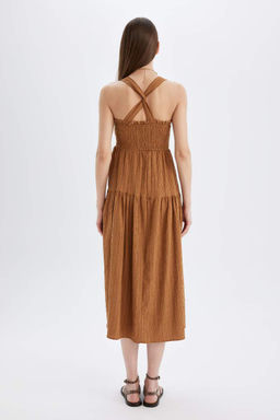 Платье миди с квадратным вырезом и бретелями - Defacto фото 5