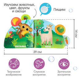 Книжка - игрушка для ванны Крошка Я «Кто что ест?», с окошками, от 4 мес.