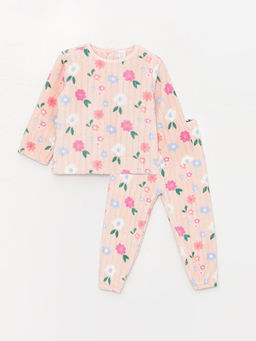 Bisiklet Yaka Uzun Kollu Desenli Pel?? K?z Bebek Pijama Tak?m?