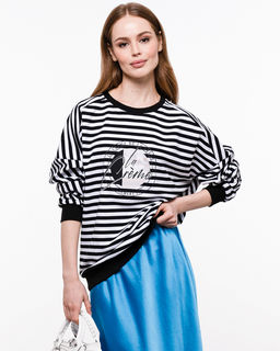 Свитшот хлопковый полосатый с наклейкой, тельняшка