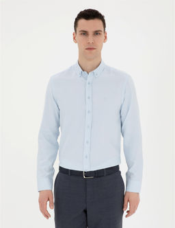 A__k Oxford Mavi Slim Fit Uzun Kollu G_mlek