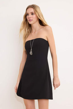 Siyah Straplez K?sa / Mini Dokuma Elbise TWOSS26EL00301